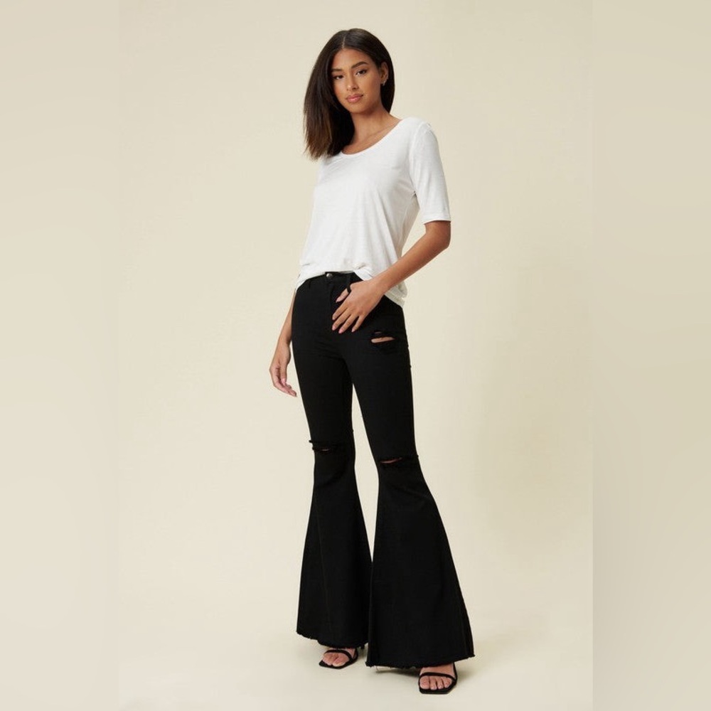 High Rise Distressed Ultra Flare Bell Bottom Jeans - Vibrant M.i.U